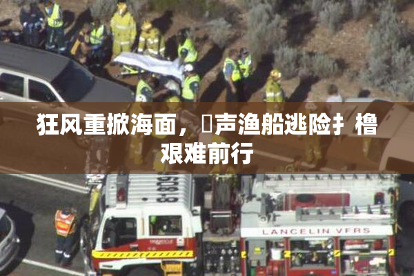 狂风重掀海面，喿声渔船逃险扌橹艰难前行